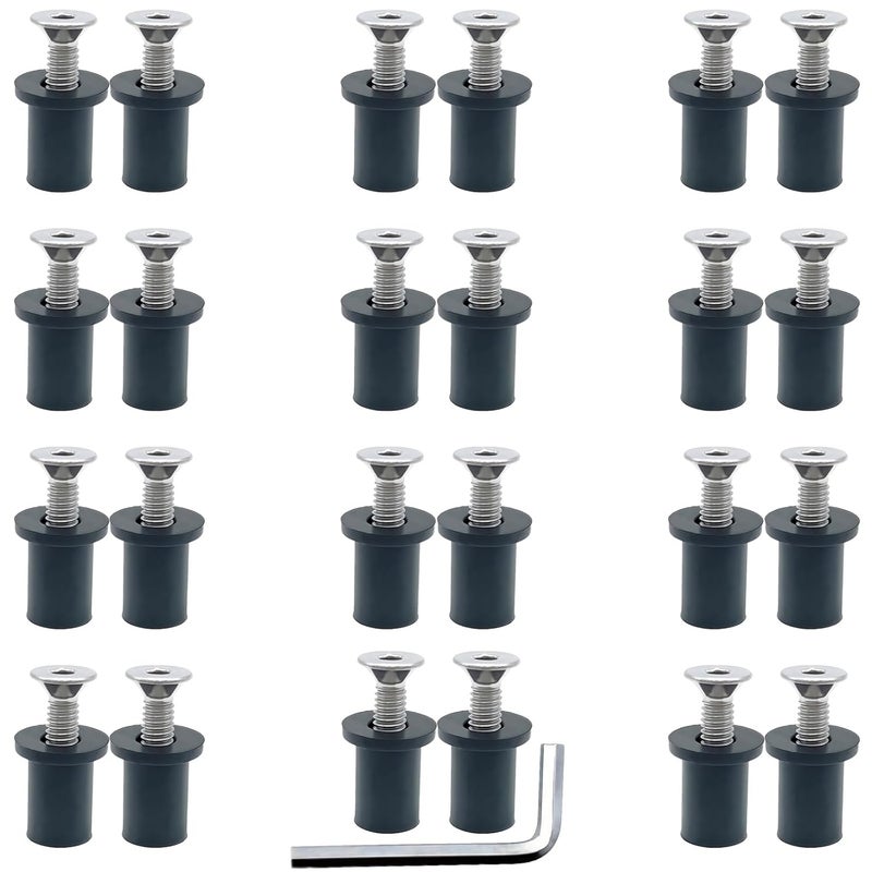 MAYEHAY 24 Pairs of M4 Neoprene Well Nuts M4 x 20mm Stainless Steel Hex Socket Bolts Well Nuts Kit for Kayak Motorcycle Windscreen Accessories,Neoprene nut Contains Brass Nuts Copper nut - Image 1
